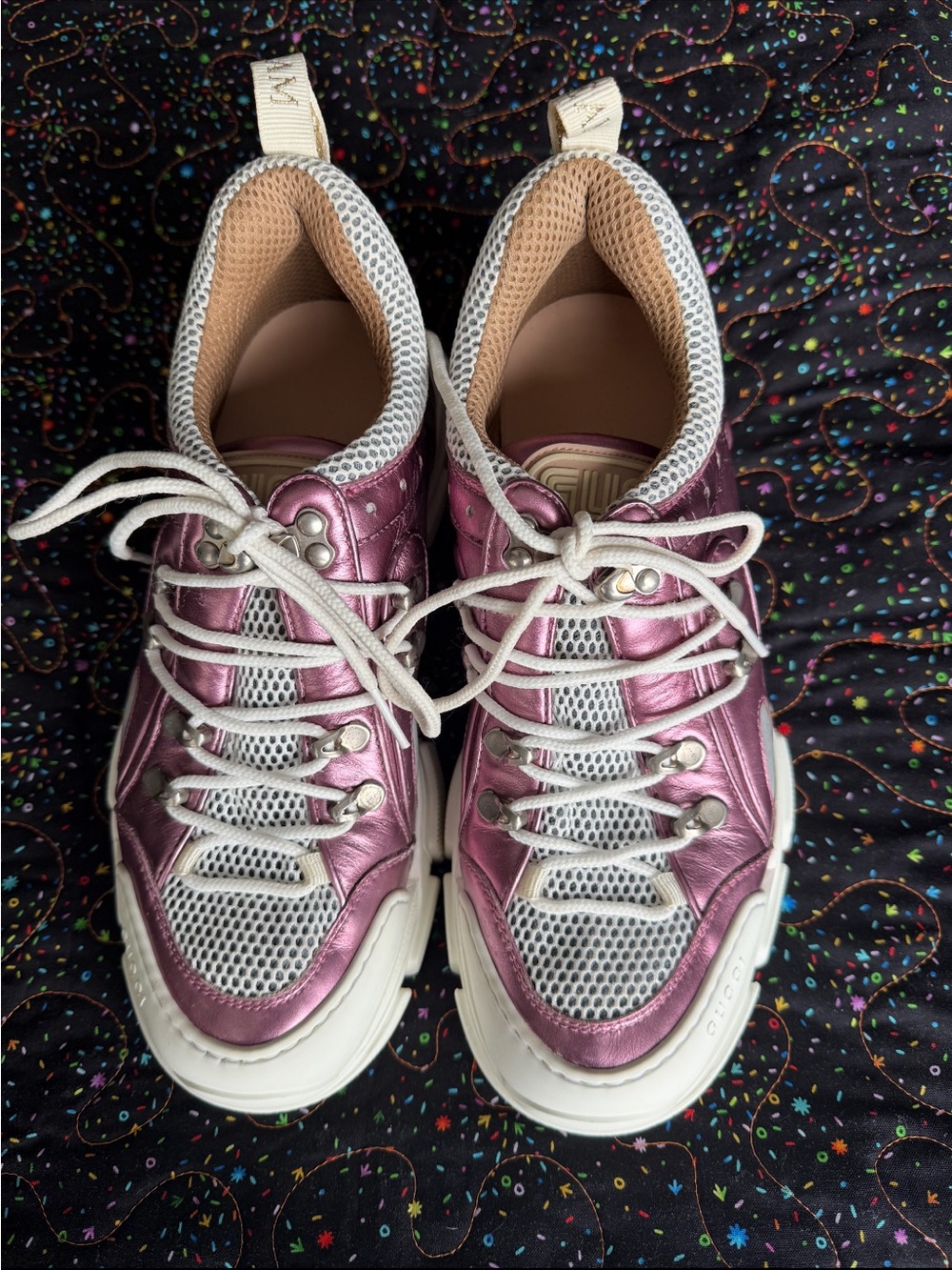 Gucci Metallic Pink and White Platform Sneakers